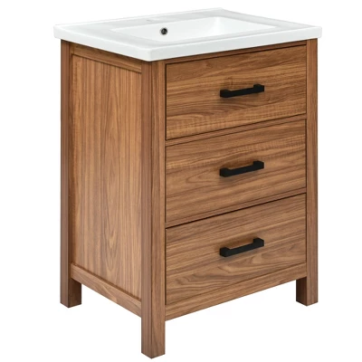 24" Bathroom Vanity With Ceramic Basin Sink And 3 Drawers, Natural - ModernLuxe - Image 3