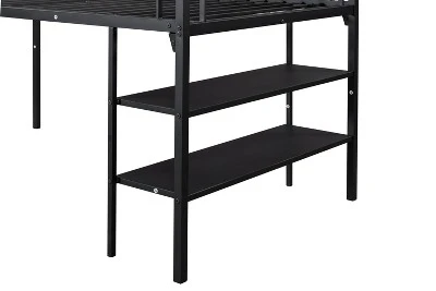 Metal Twin Size Low Loft Bed With Storage Shelf And Stairs, Black - ModernLuxe - Image 9