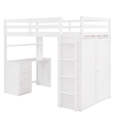 Twin Size Loft Bed With Drawers, Desk And Wardrobe-ModernLuxe - Image 3