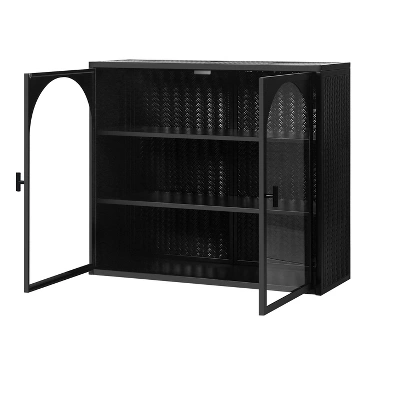 27.56" 3-Tier Storage Shelf Glass Door Wall Cabinet With Characteristic Woven Pattern - ModernLuxe - Image 4