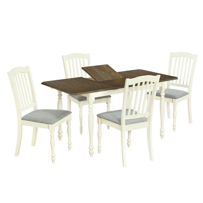 5 PCS Mid-Century Extendable Dining Table Set With 15inch Butterfly Leaf And 4 Upholstered Chairs-ModernLuxe - Image 7