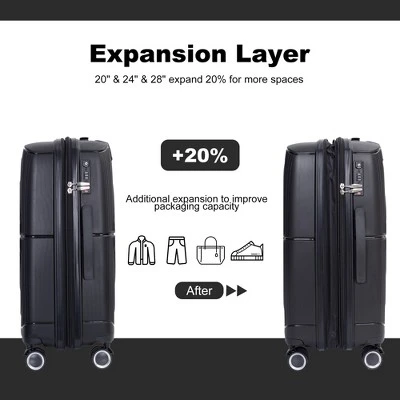 3 PCS Expanable Luggage Set, PP Lightweight Hardshell Spinner Wheel Suitcase With TSA Lock (20+24+28)-ModernLuxe - Image 3