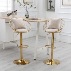 Set Of 2 Modern Style 360 Degree Swivel Bar Stools With Metal Adjustable Base - ModernLuxe