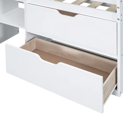 Twin Size Low Loft Bed With Rolling Desk, Shelves And Drawers - ModernLuxe - Image 10