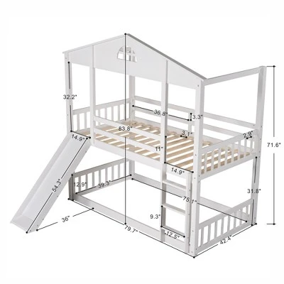 Twin Over Twin House Shaped Bunk Bed With Convertible Slide And Ladder-ModernLuxe - Image 3