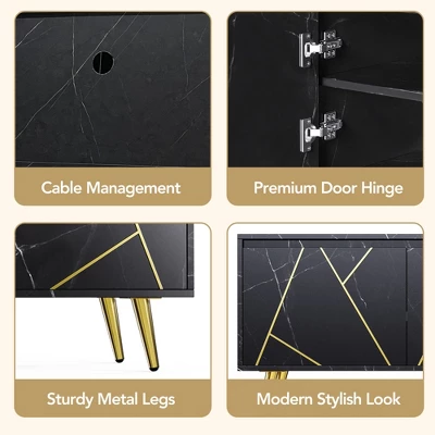 Modern TV Stand For 65" TV With Large Storage, Black - ModernLuxe - Image 5