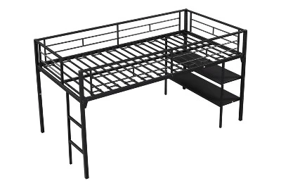Metal Twin Size Low Loft Bed With Storage Shelf And Stairs, Black - ModernLuxe - Image 5