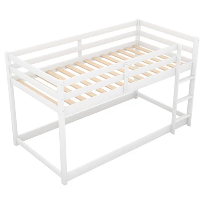Twin Over Twin Floor Bunk Bed With Ladder - ModernLuxe - Image 3