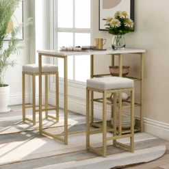 Modernluxe 3-piece Dining Set With Faux Marble Countertop And Bar Stools-Modern