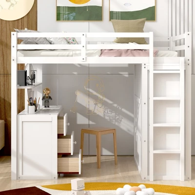 Twin Size Loft Bed With Drawers, Desk And Wardrobe-ModernLuxe
