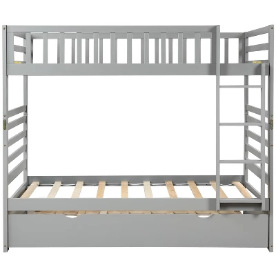 Twin Over Twin Wood Bunk Bed With Safety Rail And Movable Trundle-ModernLuxe - Image 8