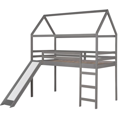 House Shape Twin Size Loft Bed With Slide, Gray - ModernLuxe - Image 5