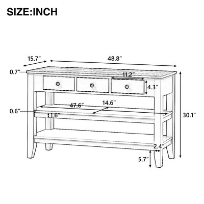 48" Solid Wood Top Modern Living Room Console Table With 3 Drawers And 2 Shelves - ModernLuxe - Image 2
