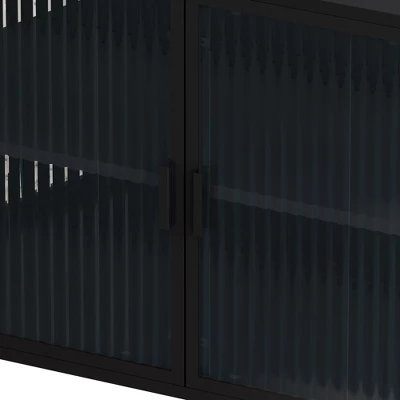 43.31" Contemporary Glass Door Cabinet With Two Levels Of Storage, Black - ModernLuxe - Image 5