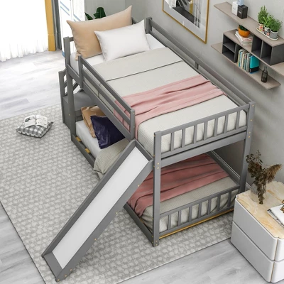 Twin Over Twin Bunk Bed With Convertible Slide And Stairway-ModernLuxe - Image 2