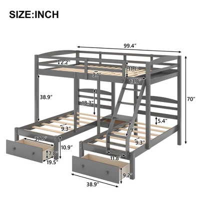 Full Over Twin & Twin Bunk Bed, Gray - ModernLuxe - Image 3