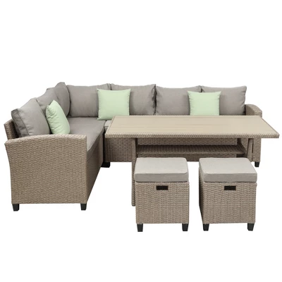 5-Piece Outdoor Conversation Set With Ottoman And Pillows-ModernLuxe - Image 5