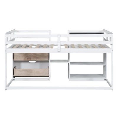 Twin Size Low Loft Bed With Rolling Desk, Shelves And Drawers - ModernLuxe - Image 7
