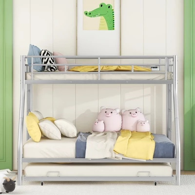 Twin Over Full Steel Bunk Bed With Twin Size Trundle Bed And Two-Side Ladders-ModernLuxe
