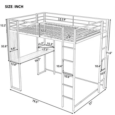 Full Size Metal Loft Bed With 2 Shelves And One Desk - ModernLuxe - Image 2