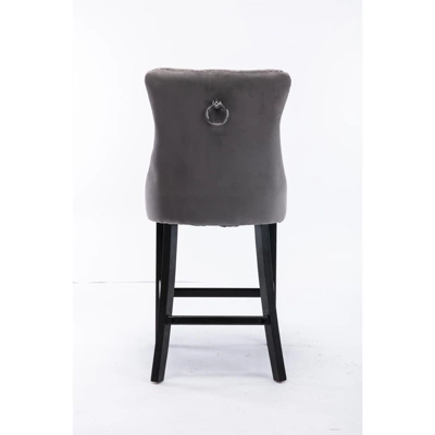 Set Of 2 Velvet Upholstered Barstools With Button Tufted Decoration, Chrome Nailhead Trim And Wooden Legs-ModernLuxe - Image 7