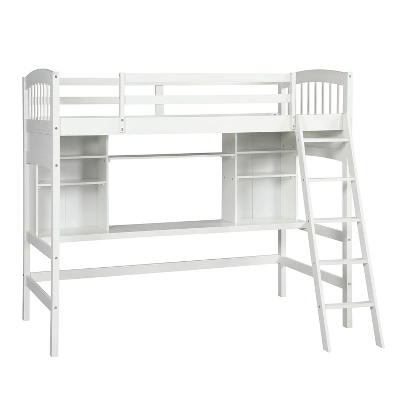 Twin Size Loft Bed With Storage Shelves, Desk And Ladder - ModernLuxe - Image 3