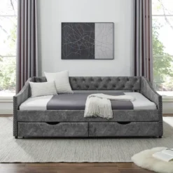 Twin/Full Size Daybed, Upholstered Tufted Sofa Bed With Drawers-ModernLuxe