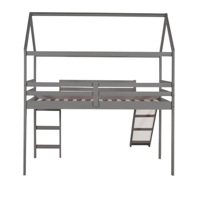 House Shape Twin Size Loft Bed With Slide, Gray - ModernLuxe - Image 7